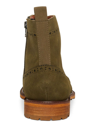 Botas Steve Madden Brogue Masculinas com Detalhe de Cadarço na Frente, Salto com Puxador, Acolchoado, Remppr, Biqueira Asa, Salto Bloco e Zíper, Verde