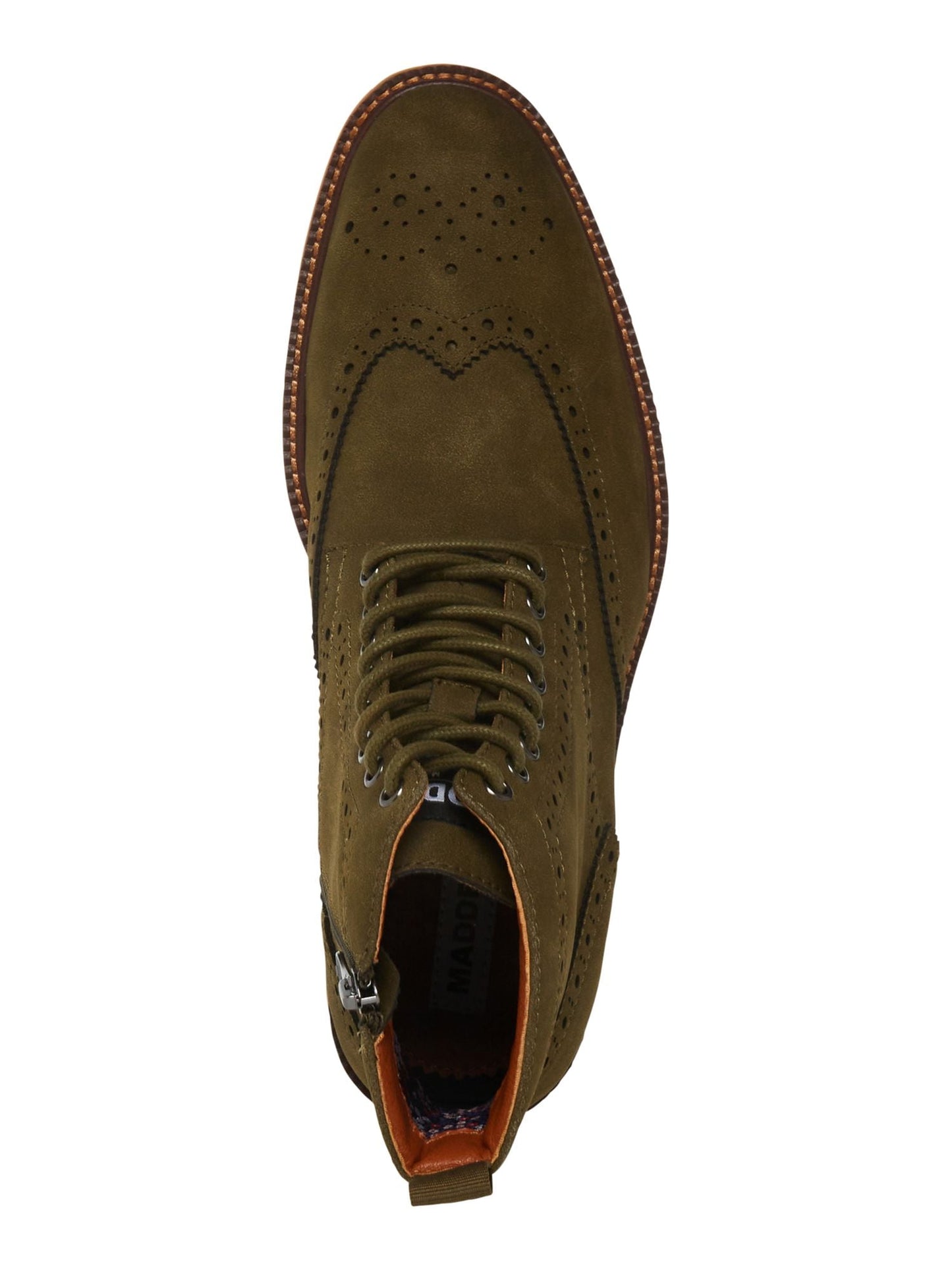 Botas Steve Madden Brogue Masculinas com Detalhe de Cadarço na Frente, Salto com Puxador, Acolchoado, Remppr, Biqueira Asa, Salto Bloco e Zíper, Verde