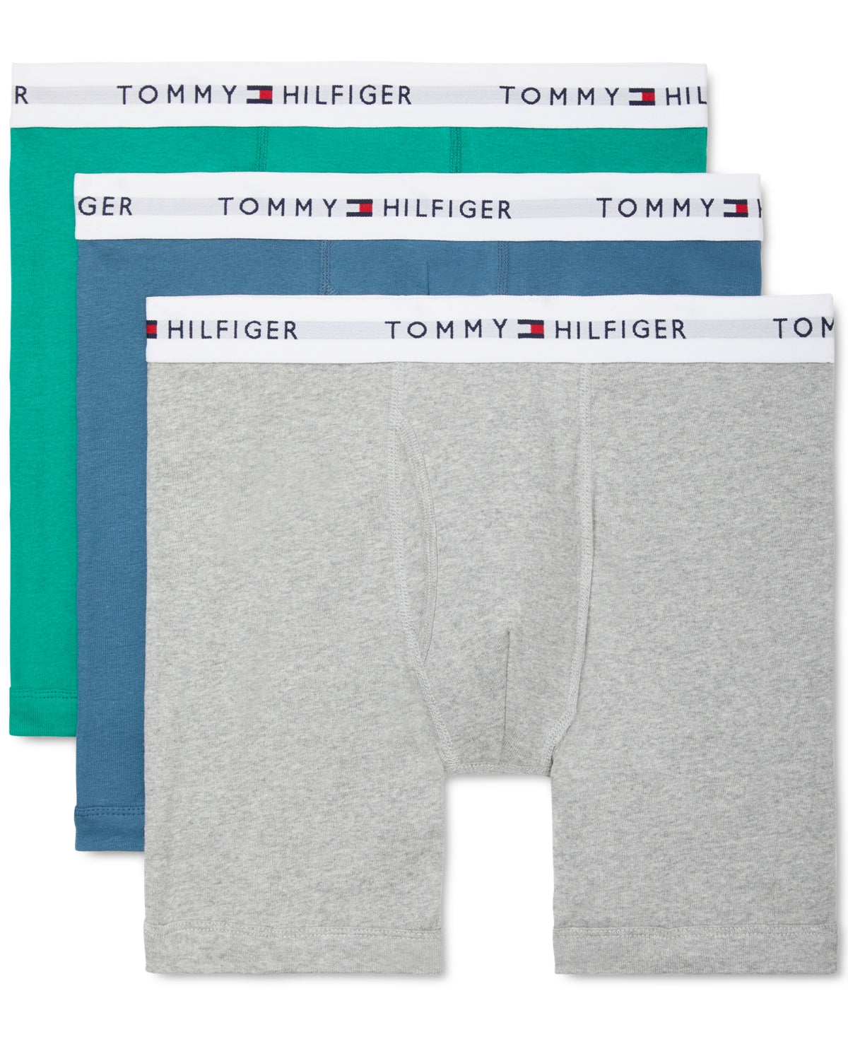 Cuecas Boxer Tommy Hilfiger Masculinas Classic Cotton, Pacote com 3, Verde, Tamanho Grande