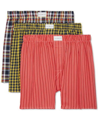 Tommy Hilfiger Men's 3 Pk Classic Printed Cotton Poplin Boxers Blue Size XXL