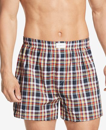 Tommy Hilfiger Boxers Masculinos Clássicos Estampados de Algodão Popeline Azul Tamanho XXL