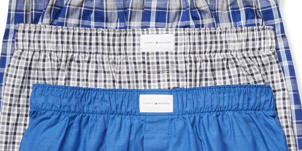 Tommy Hilfiger Boxers Masculinos Clássicos Estampados de Algodão Popeline Azul Tamanho XXL