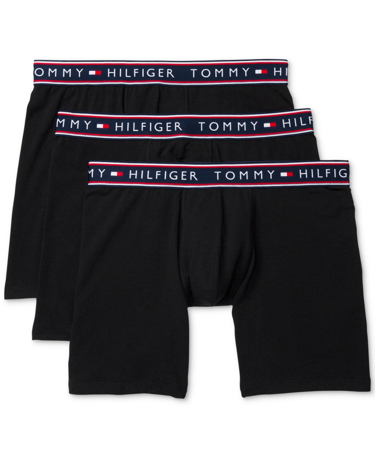 Cuecas boxer masculinas Tommy Hilfiger, pacote com 3, elásticas e absorventes de umidade, pretas, tamanho médio