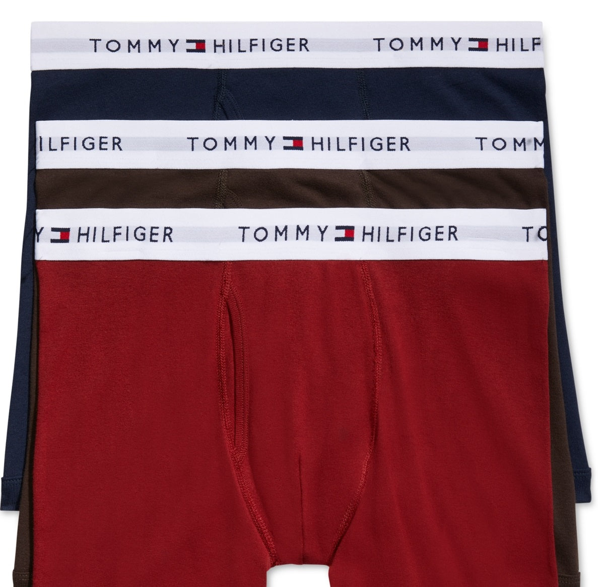 Cuecas Boxer Tommy Hilfiger Masculinas Classic Cotton, Pacote com 3, Vermelhas, Tamanho Médio