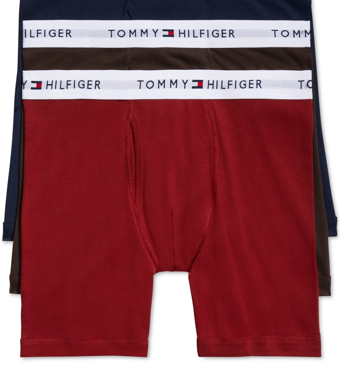 Cuecas Boxer Tommy Hilfiger Masculinas Classic Cotton, Pacote com 3, Vermelhas, Tamanho Médio