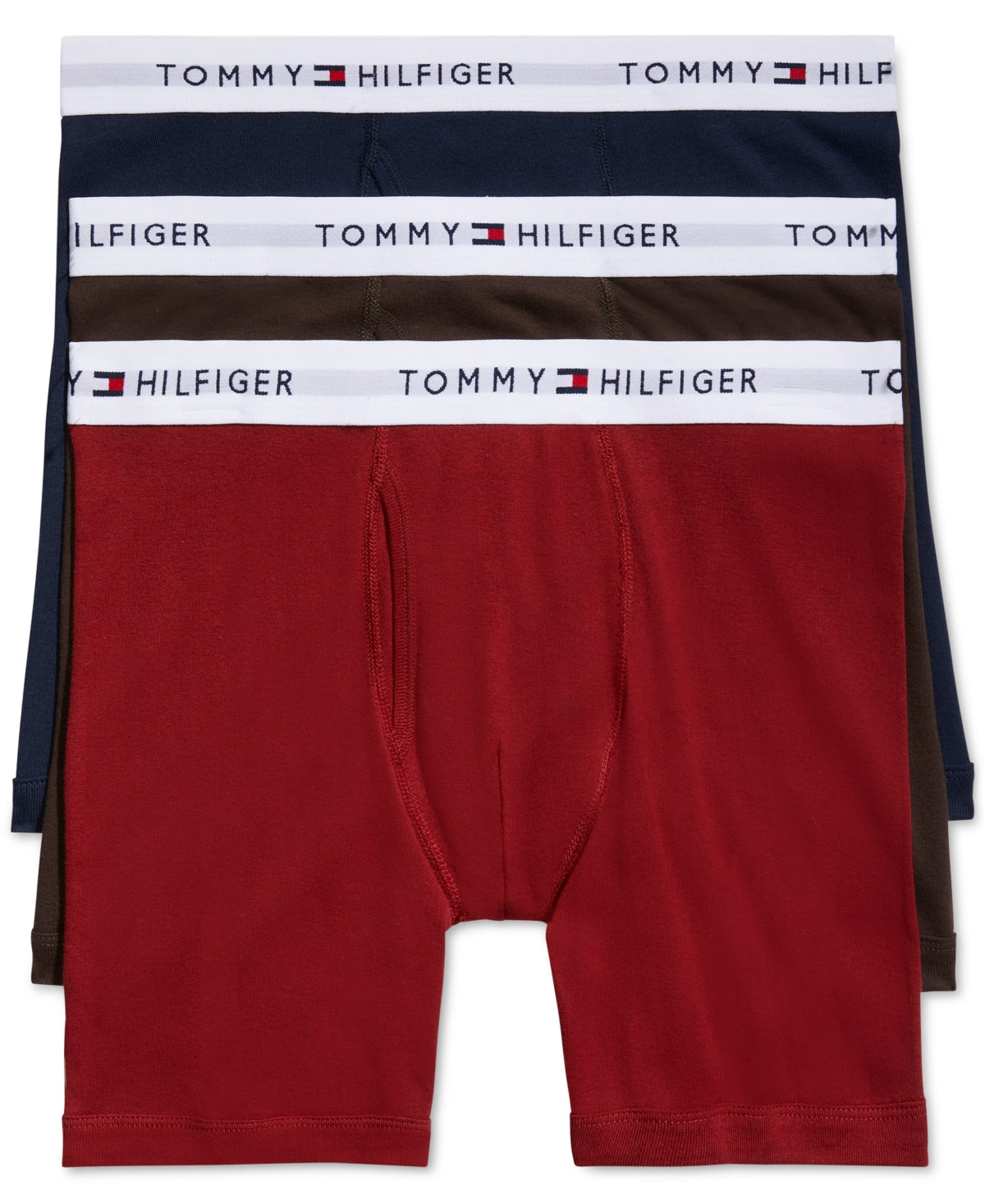Cuecas Boxer Tommy Hilfiger Masculinas Classic Cotton, Pacote com 3, Vermelhas, Tamanho Médio