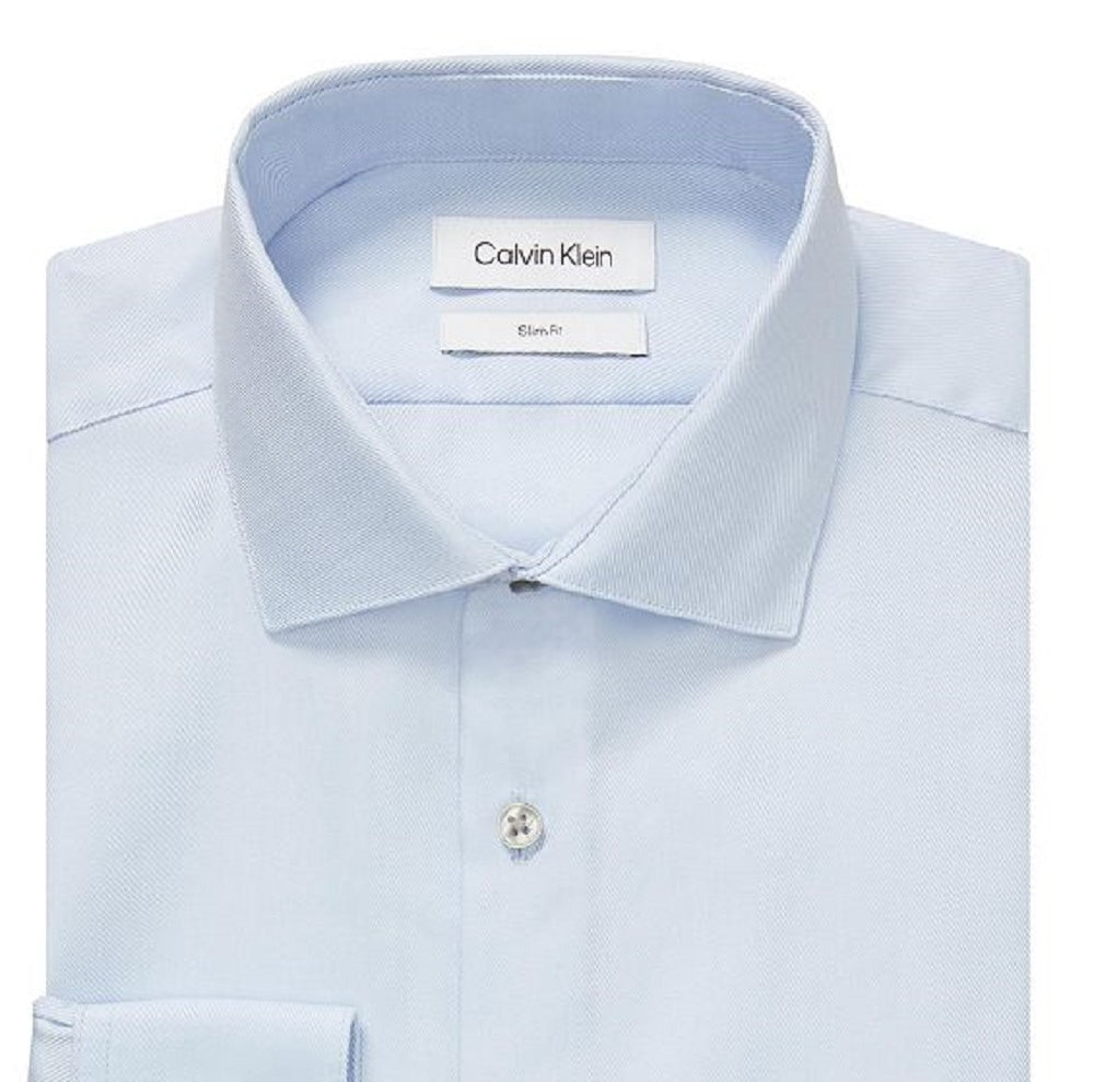 Camisa social Calvin Klein Slim Fit Masculina Antirrugas Espinha de Peixe Azul Tamanho 32X33