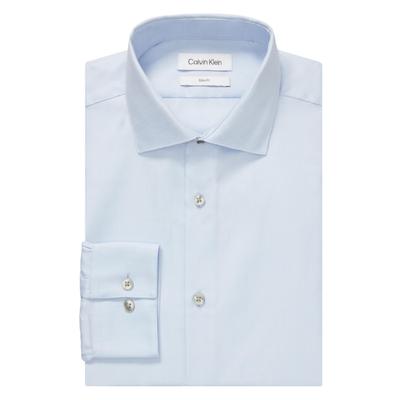 Camisa social Calvin Klein Slim Fit Masculina Antirrugas Espinha de Peixe Azul Tamanho 16X34X35