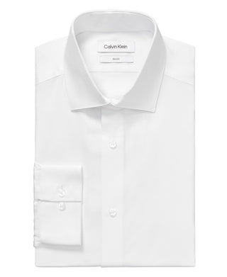 Calvin Klein Men's Steel Slim Fit Wrinkle Free Herringbone Dress Shirt White Size 15.5X32X33