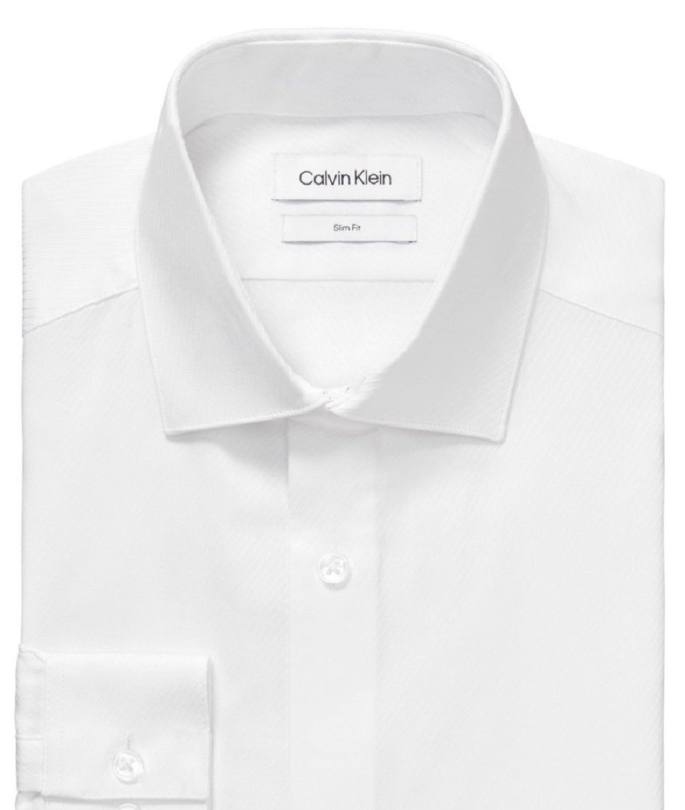 Camisa social masculina Calvin Klein Steel Slim Fit sem vincos e espinha de peixe, branca, tamanho 15,5 x 34 x 35