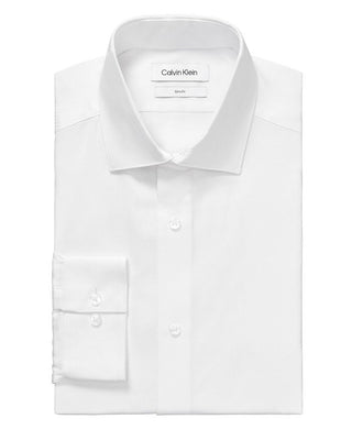 Calvin Klein Men's Slim Fit Wrinkle Free Herringbone Dress Shirt White Size 16X34X35