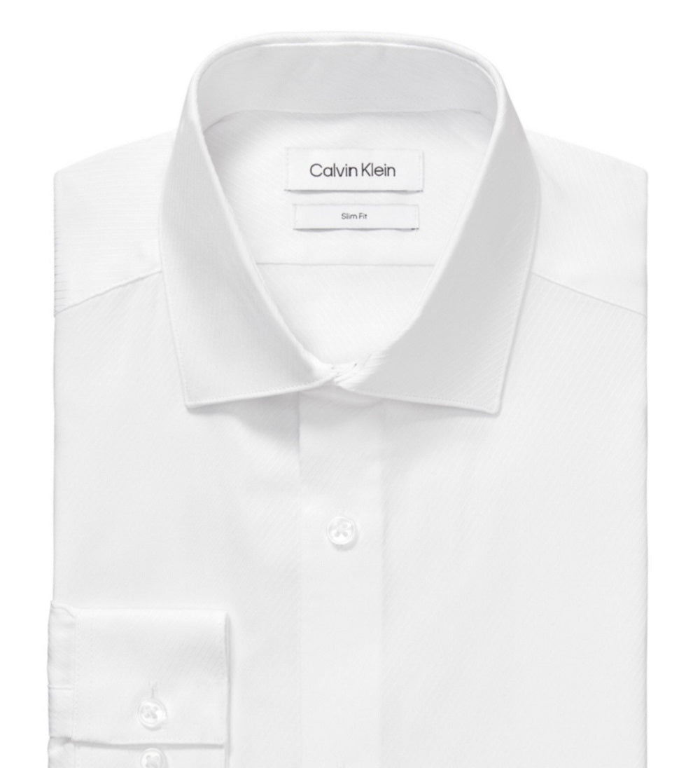 Camisa social Calvin Klein Slim Fit Masculina Antirrugas Espinha de Peixe Branca Tamanho 16X34X35