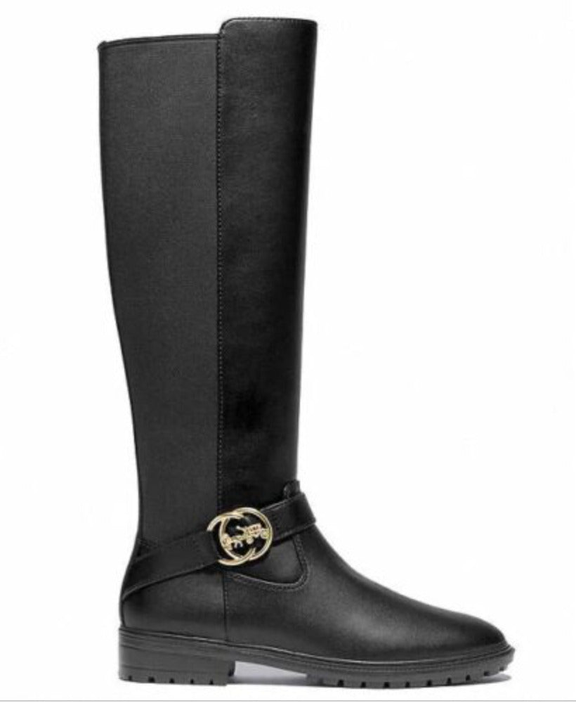 Botas de couro Coach Farrah femininas, pretas, tamanho 7 B