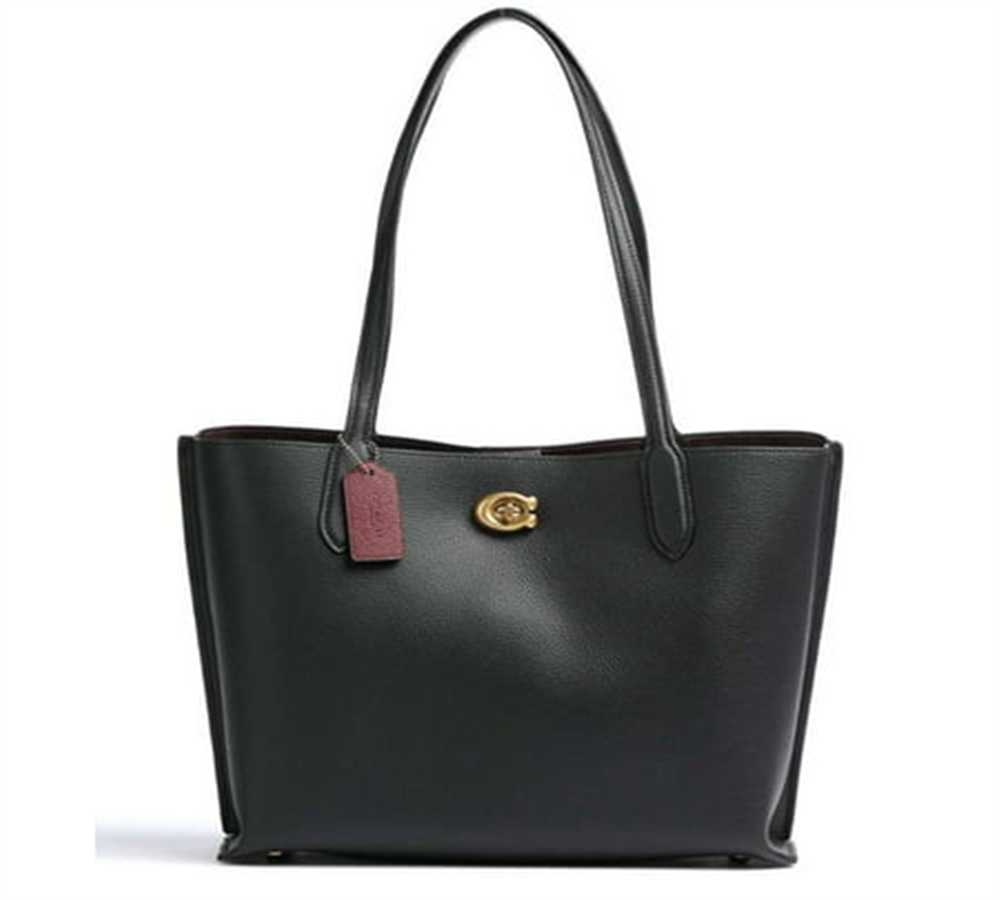 Coach Bolsa Tote Feminina de Couro Polido Pebble Willow Preta Tamanho Regular