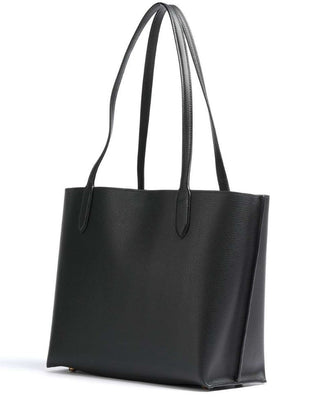 Coach Bolsa Tote Feminina de Couro Polido Pebble Willow Preta Tamanho Regular