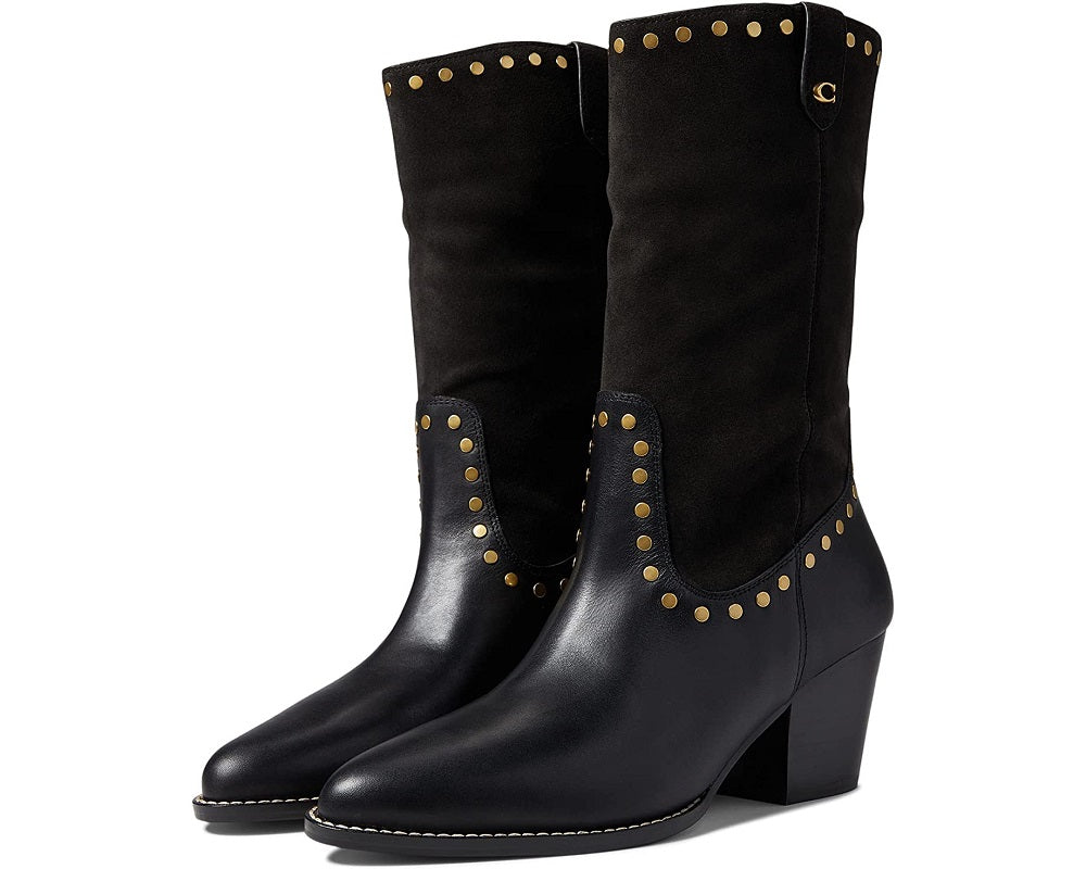 Bota Coach Pheobe de couro feminina preta tamanho 8,5M