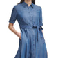 Calvin Klein Vestido-camisa midi jeans com cinto feminino azul tamanho 16