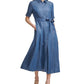 Calvin Klein Vestido-camisa midi jeans com cinto feminino azul tamanho 16