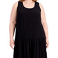 Vestido longo de algodão texturizado Calvin Klein feminino, preto, tamanho 2X