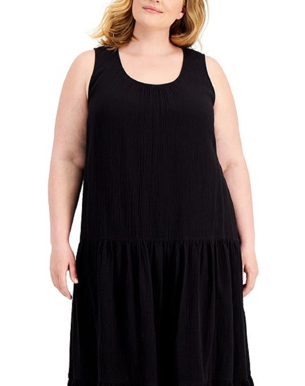 Vestido longo de algodão texturizado Calvin Klein feminino, preto, tamanho 2X