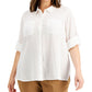Blusa Calvin Klein Feminina Lisa com Botões, Branca, Tamanho 3X