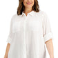 Blusa Calvin Klein Feminina Lisa com Botões, Branca, Tamanho 3X