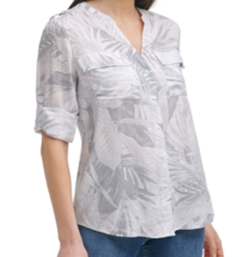 Camisa Calvin Klein Feminina Estampada Paisley Cinza Tamanho P