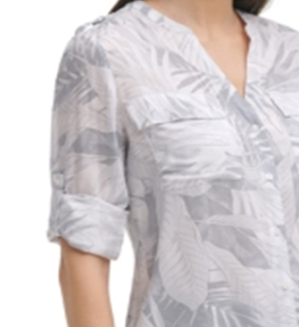 Camisa Calvin Klein Feminina Estampada Paisley Cinza Tamanho P