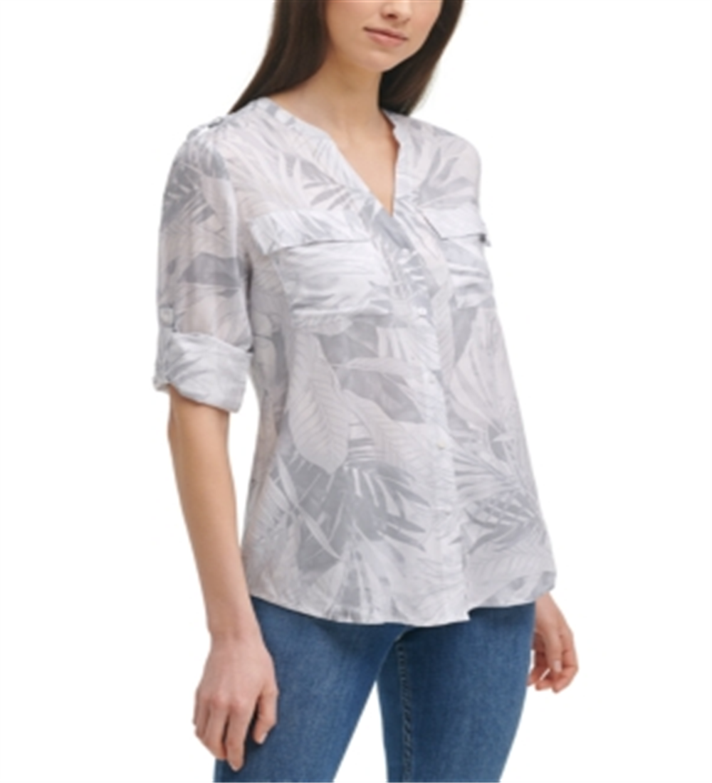 Camisa Calvin Klein Feminina Estampada Paisley Cinza Tamanho P