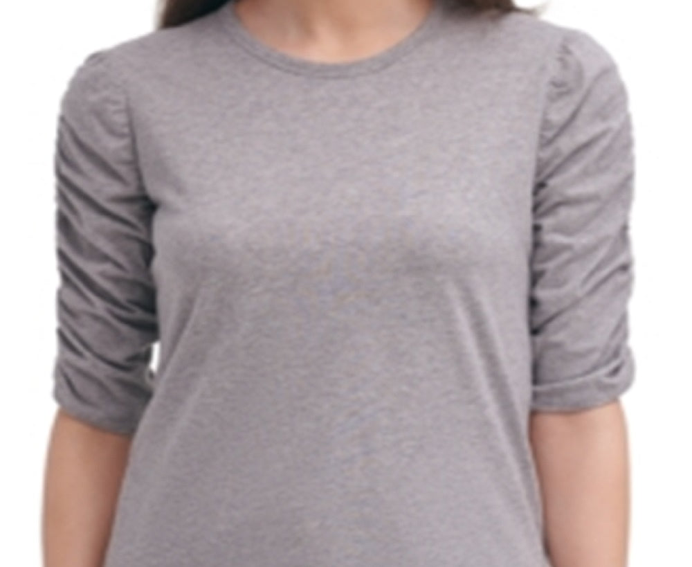 Blusa Calvin Klein Feminina de Algodão com Mangas Franzidas Cinza Tamanho Médio