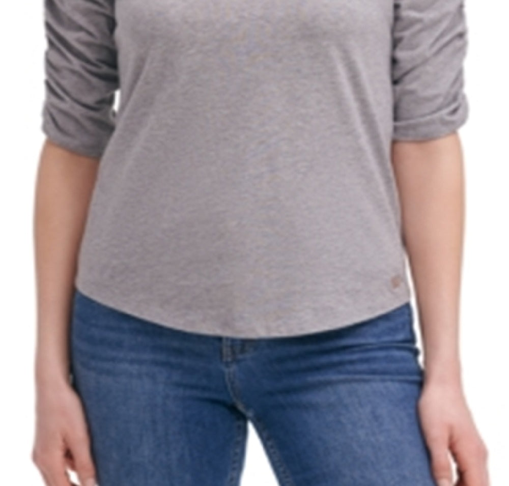 Blusa Calvin Klein Feminina de Algodão com Mangas Franzidas Cinza Tamanho Médio