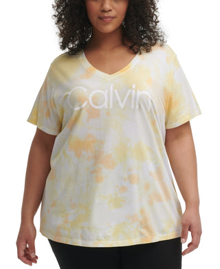 Calvin Klein Women's Stretch V Neck Active Wear T-Shirt Orange Size 2X