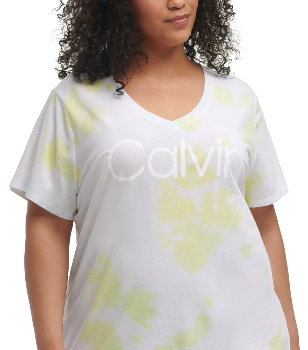 Camiseta Calvin Klein Feminina Stretch Manga Curta Gola V Amarela Tamanho 2X