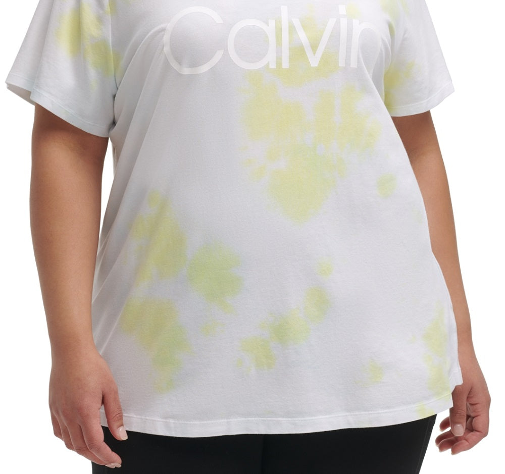 Camiseta Calvin Klein Feminina Stretch Manga Curta Gola V Amarela Tamanho 2X