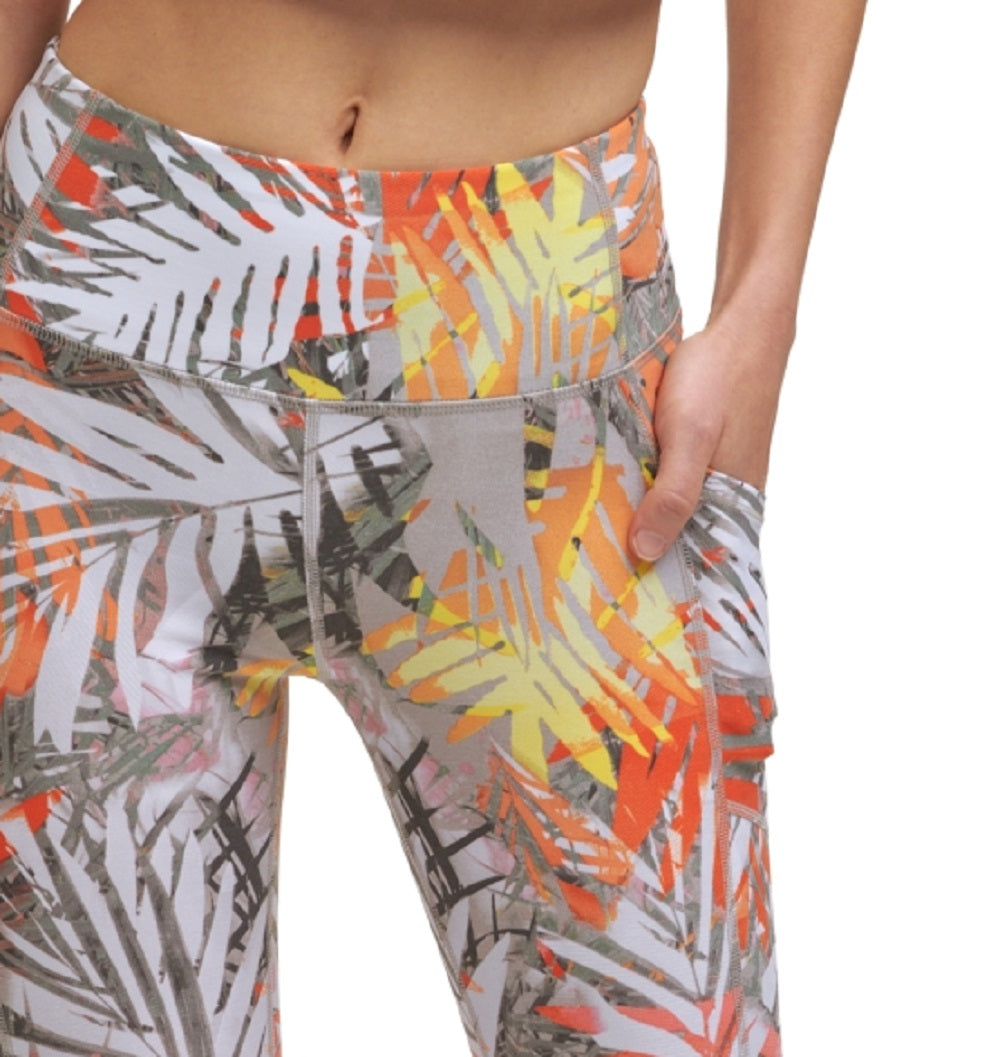Calça legging feminina estampada de cintura alta, marrom, tamanho grande