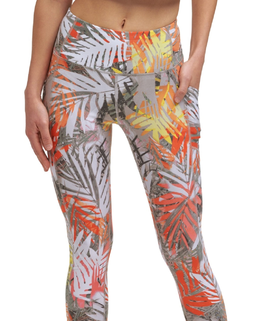 Calça legging feminina Calvin Klein Performance com estampa de cintura alta, marrom, tamanho médio