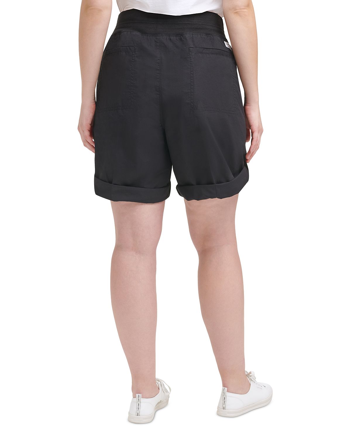 Bermuda conversível Calvin Klein feminina com bolso e gravata, preta, tamanho 3X