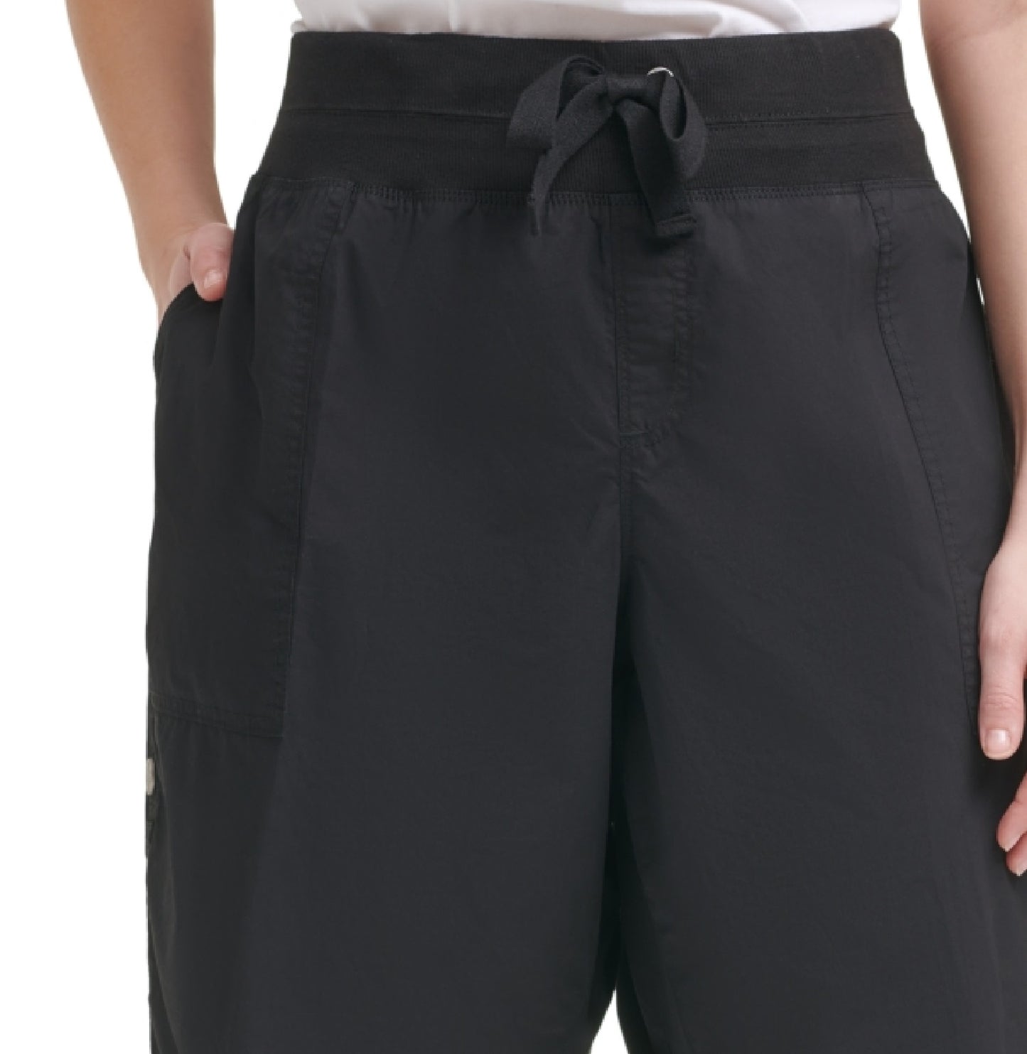 Bermuda conversível Calvin Klein feminina com bolso e gravata, preta, tamanho 3X