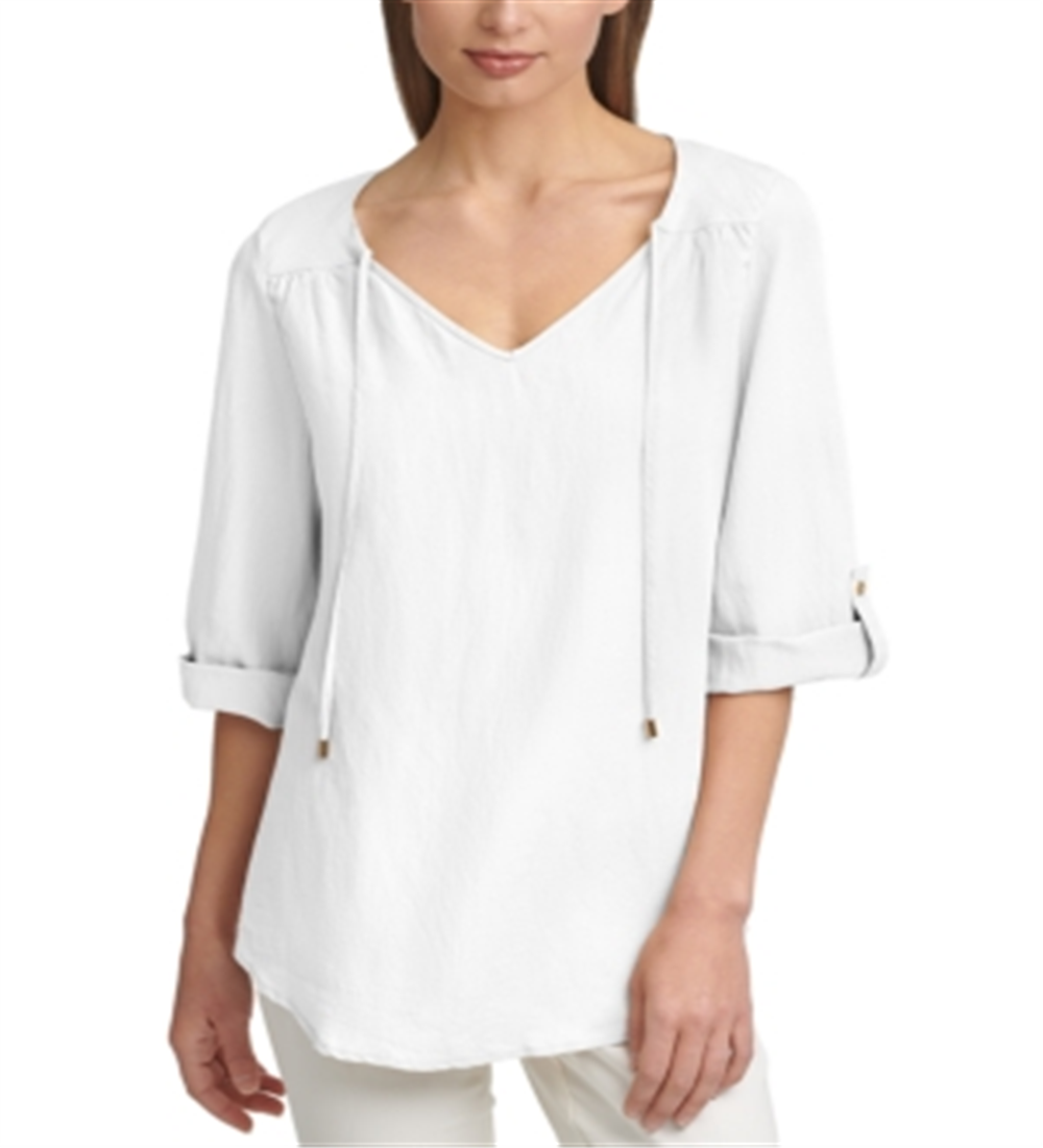 Blusa Calvin Klein Feminina Manga Longa Gola Alta Branca Tamanho XG