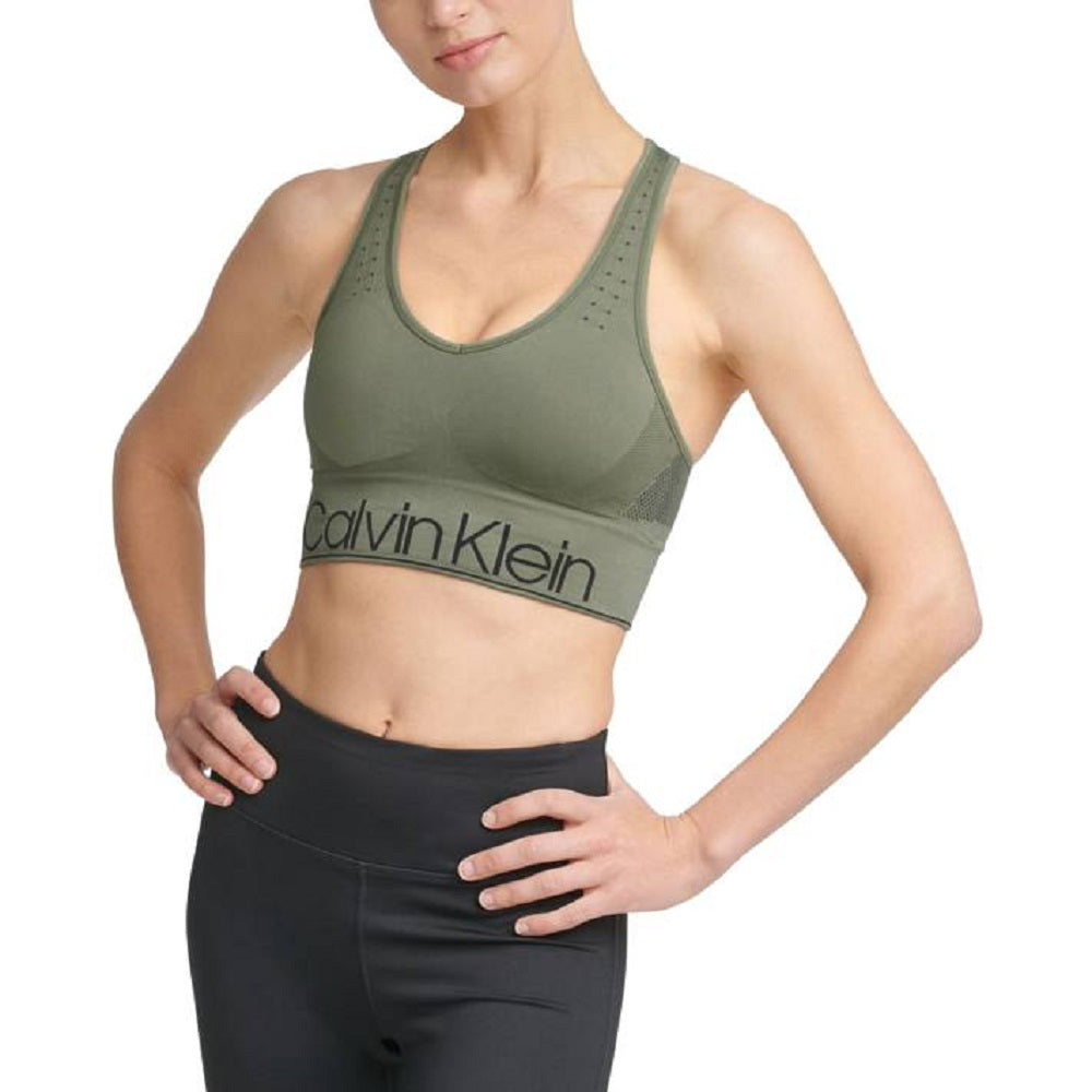 Sutiã esportivo Calvin Klein feminino de impacto médio, verde, tamanho extrapequeno