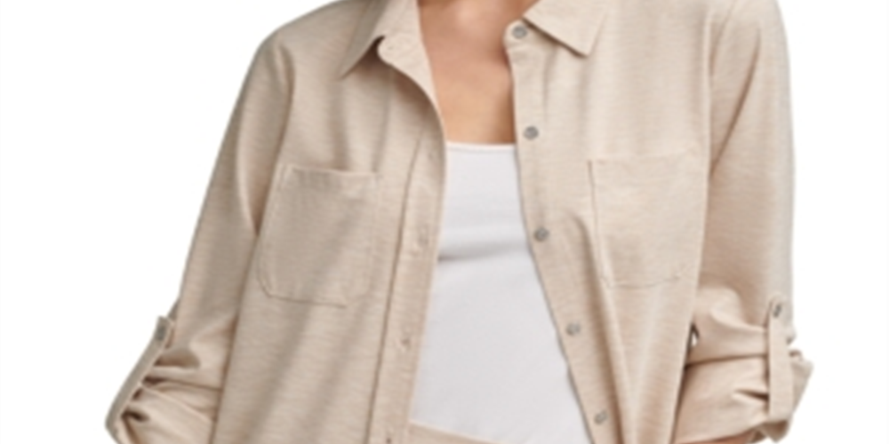 Blusa de malha feminina Calvin Klein com botões, marrom, tamanho grande