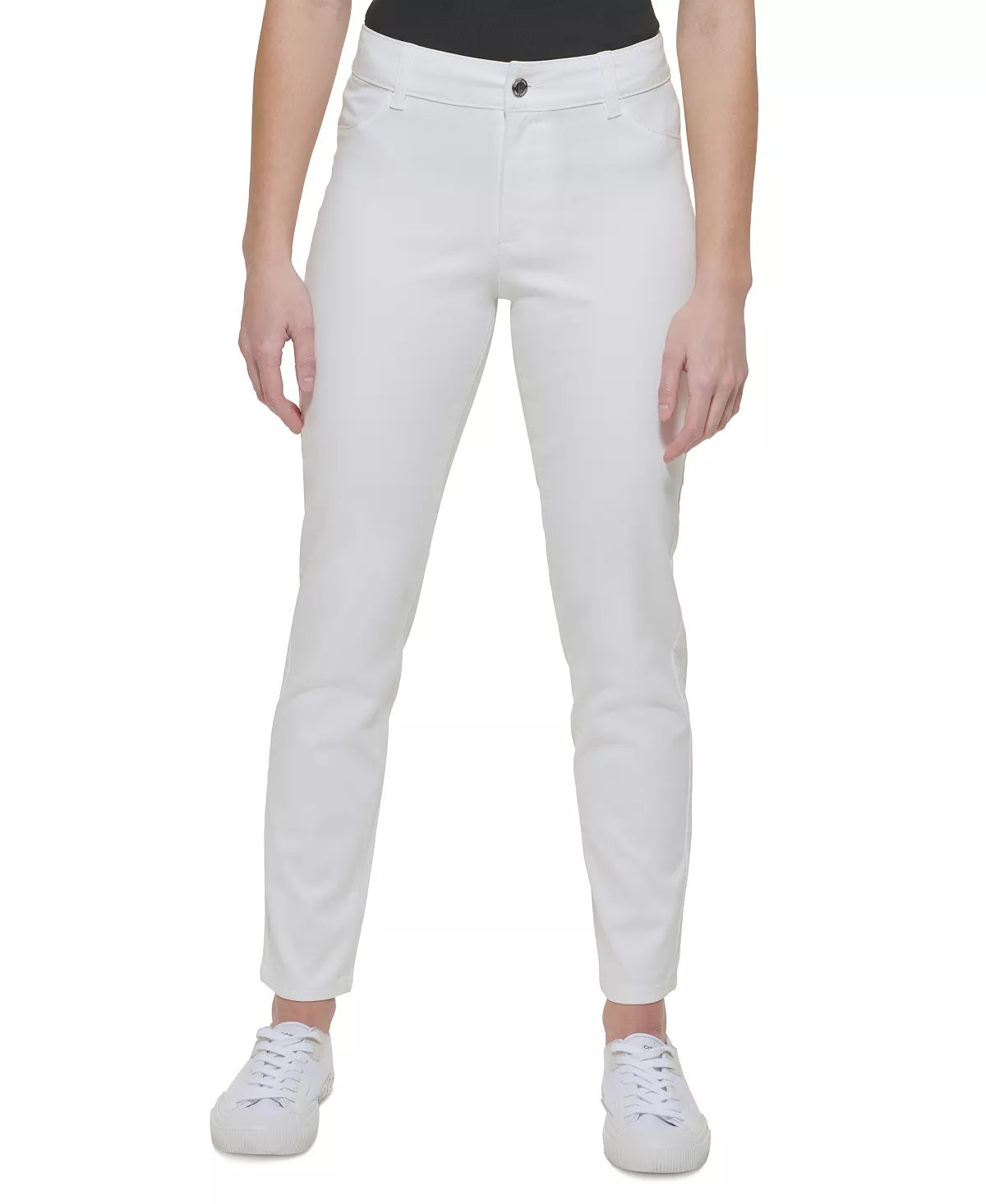 Calça skinny feminina Calvin Klein com bolsos elásticos, branca, tamanho 6