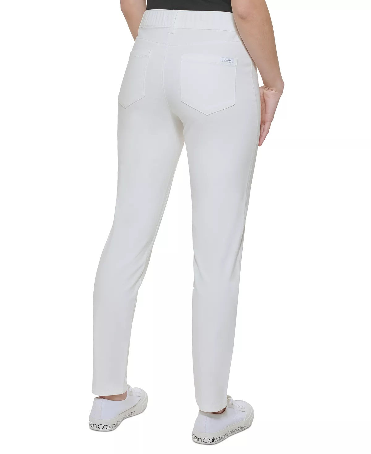 Calça skinny feminina Calvin Klein com bolsos elásticos, branca, tamanho 6