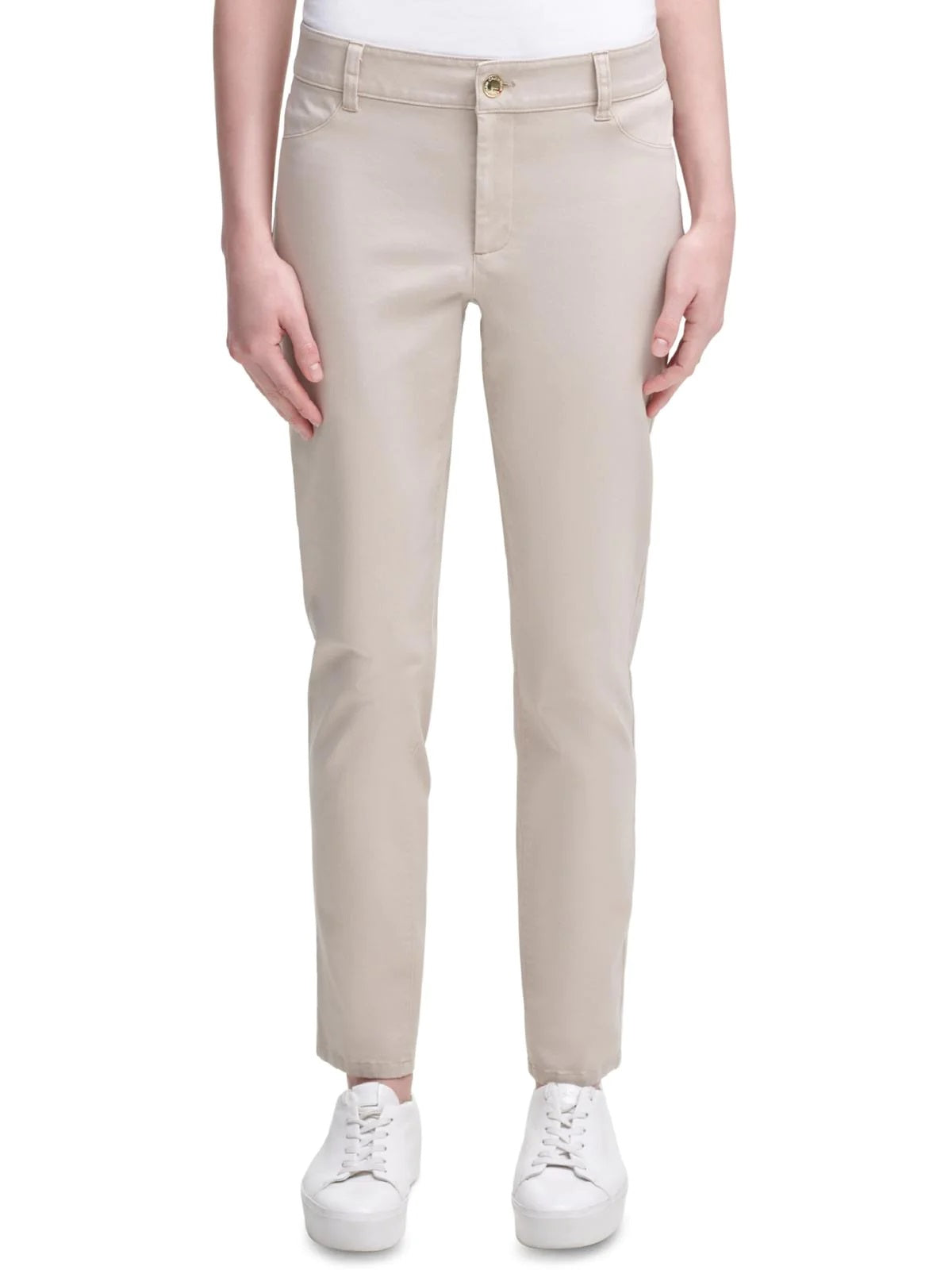 Calça Calvin Klein Feminina Sarja de Algodão Elástico Marrom Tamanho 2