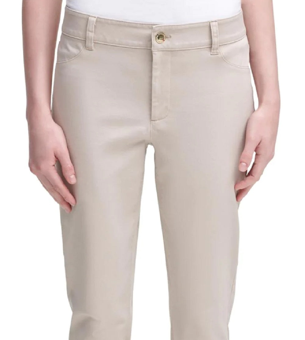 Calça Calvin Klein Feminina Sarja de Algodão Elástico Marrom Tamanho 2