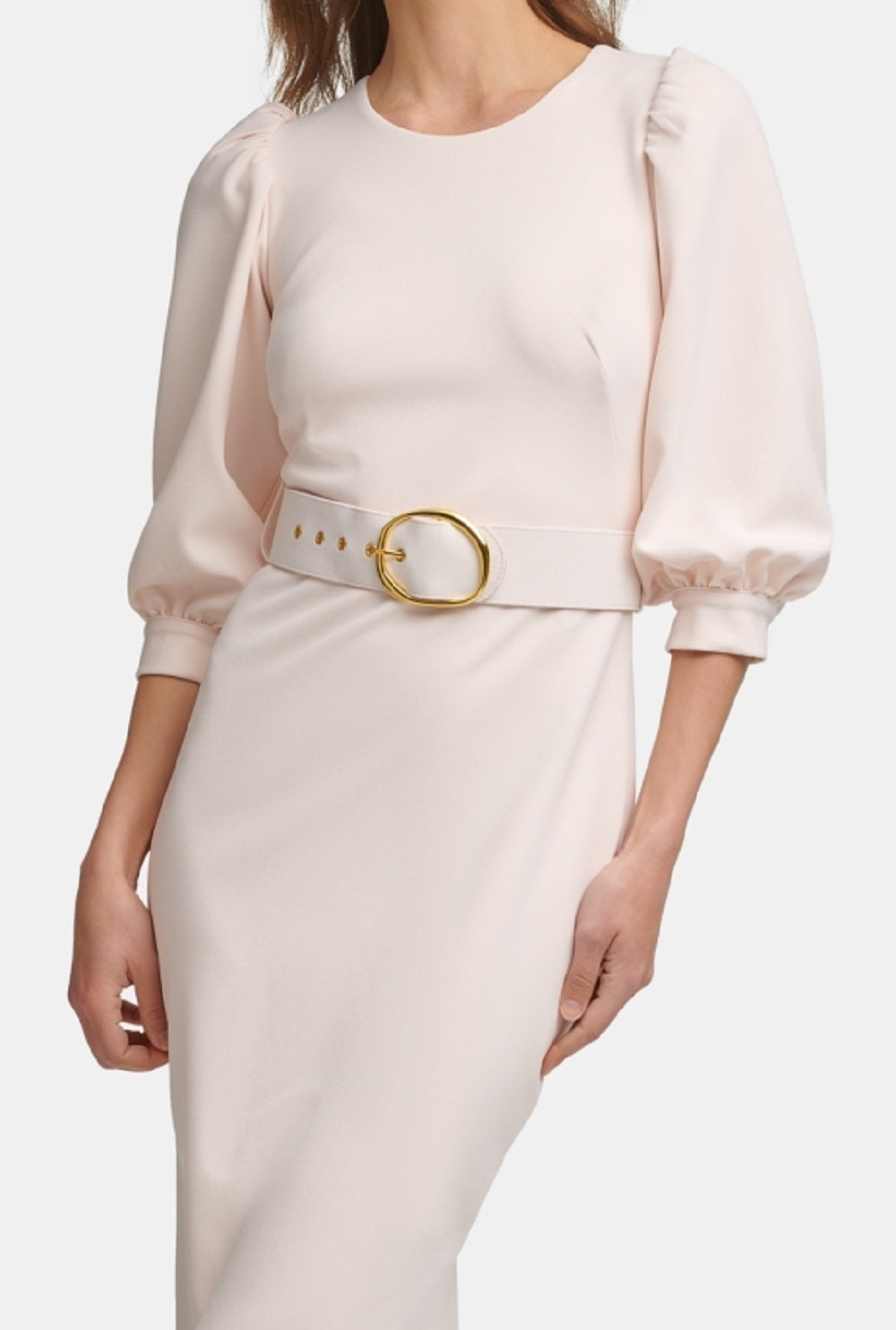 Vestido Calvin Klein Feminino Manga Balão Cinto Bainha Rosa Tamanho 16