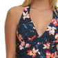 Tommy Hilfiger Tankini Feminino Floral Removível Copas Amarradas Franzido Decote V Profundo Halter Top de Maiô Azul Tamanho Médio