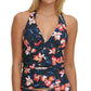 Tommy Hilfiger Tankini Feminino Floral Removível Copas Amarradas Franzido Decote V Profundo Halter Top de Maiô Azul Tamanho Médio