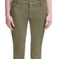 Calça feminina Calvin Klein Stretch com zíper e bolsos, cintura média, justa, perna reta, verde, tamanho 12
