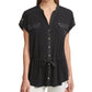 Blusa Calvin Klein Feminina Manga Curta Cintura Cintura Alta Botões Frontais Preta Tamanho P
